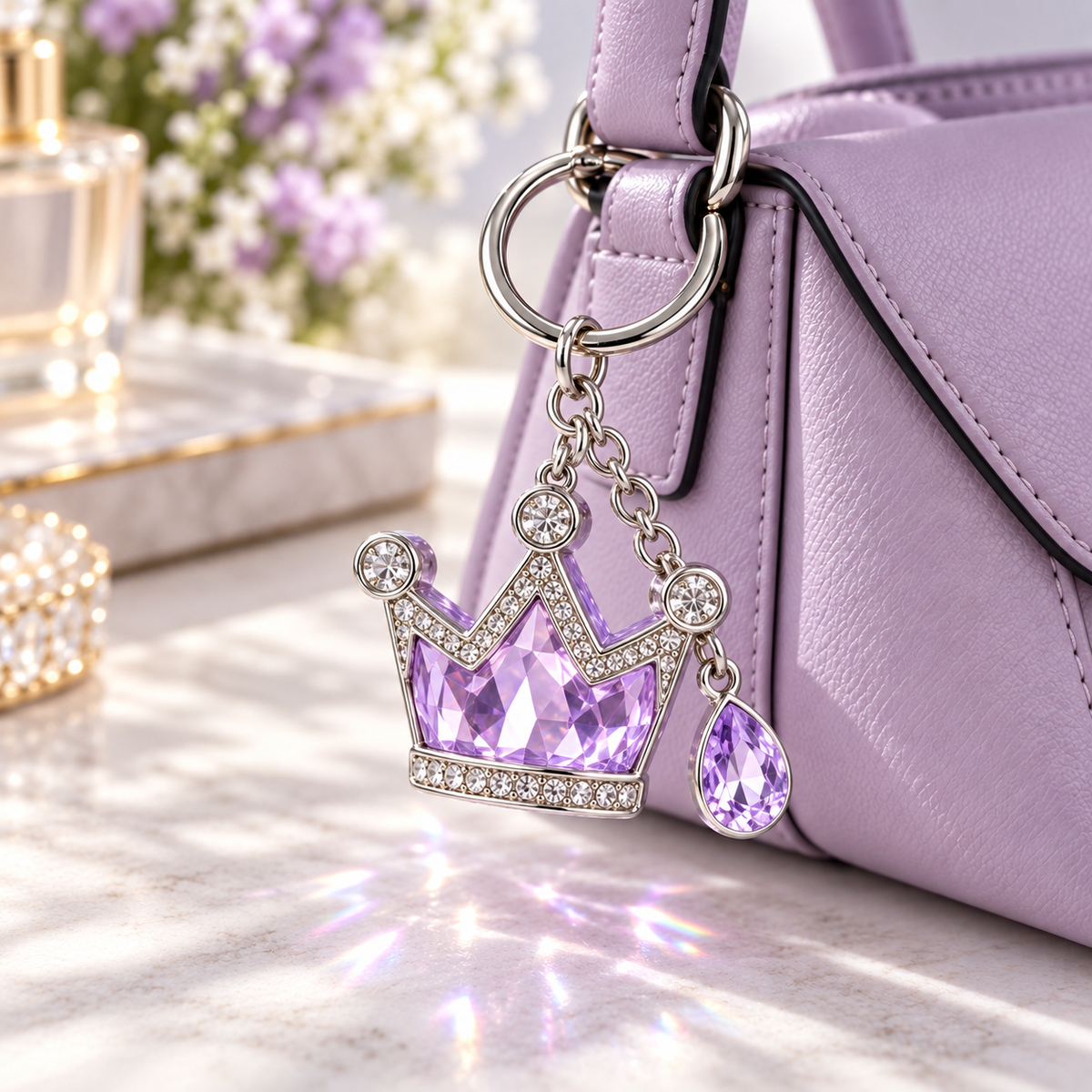 Lavender Crystal Crown Keychain