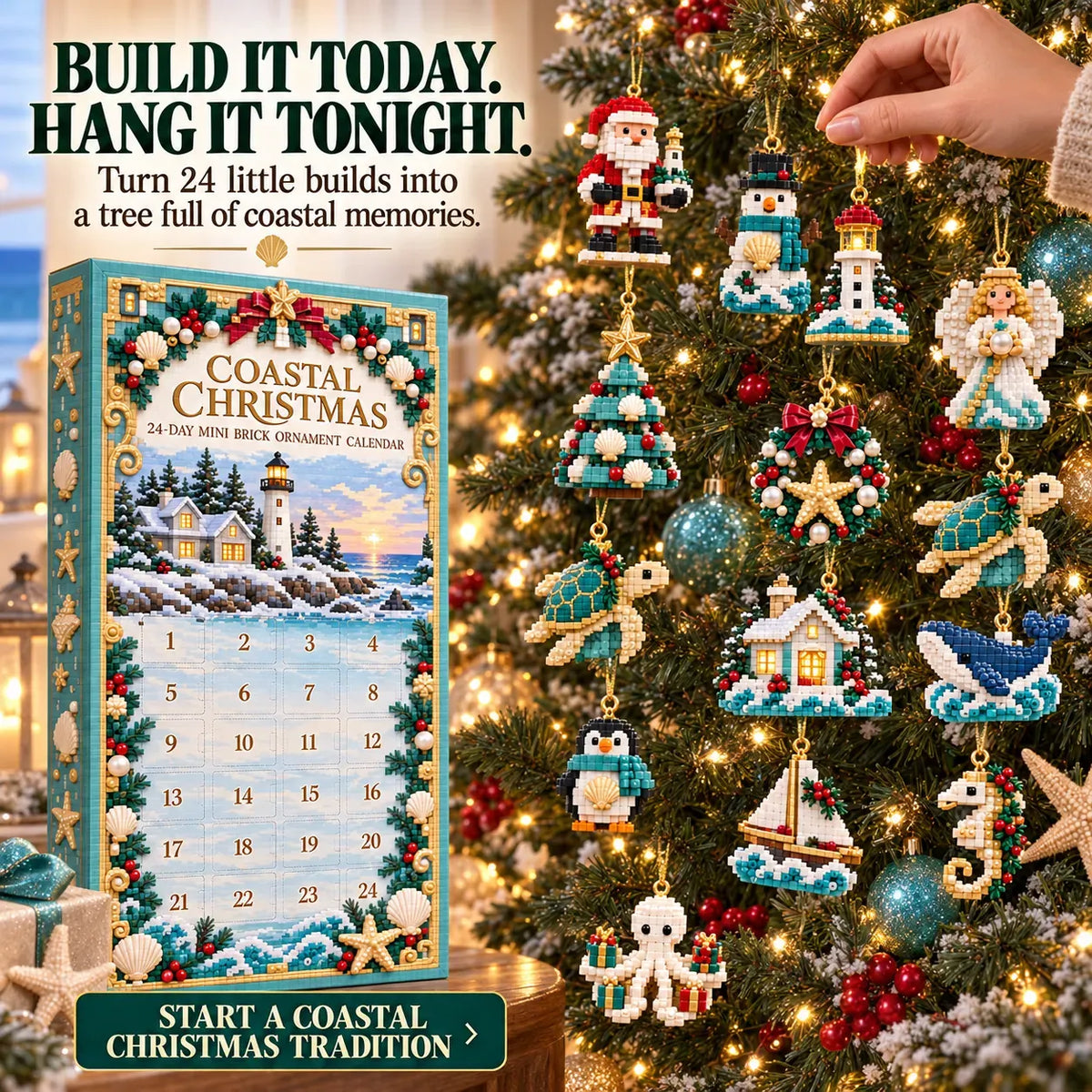 โจ ๐ Coastal Christmas 24-Day Mini Brick Ornament Advent Calendar