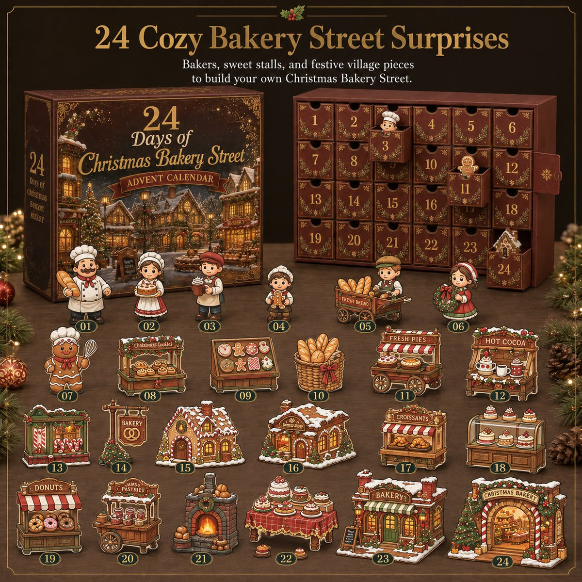 🎄24 Days Of Christmas Village Friends Advent Calendar | 24 Unique Miniature Characters, Shops & Holiday Collectibles for a Complete Festive Village ✨