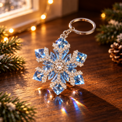 Icy Blue Crystal Snowflake Keychain