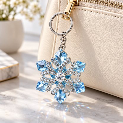 Icy Blue Crystal Snowflake Keychain