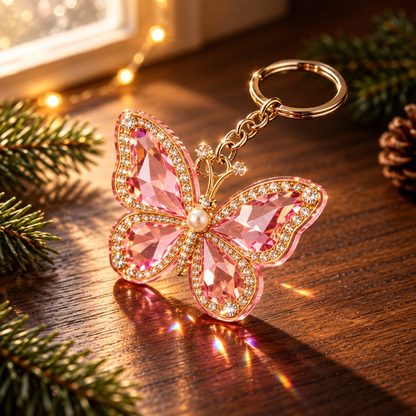 Pink Crystal Monarch Keychain