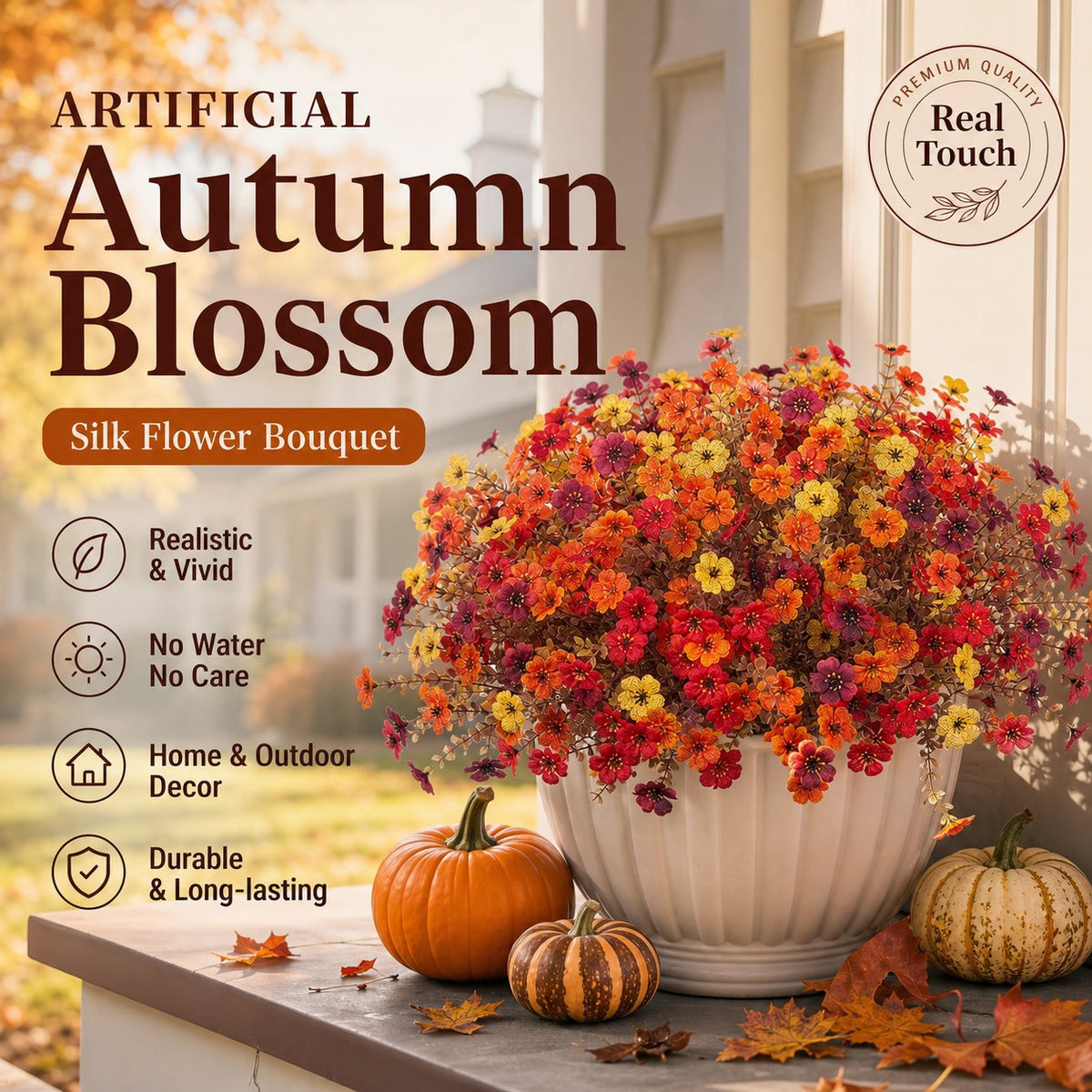 🧡🍂Artificial Autumn Violet Silk Flower Bouquet