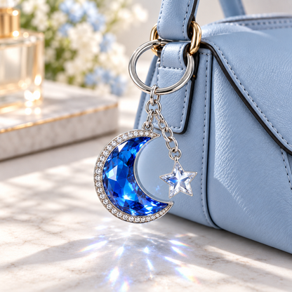 Blue Crystal Moon & Star Keychain