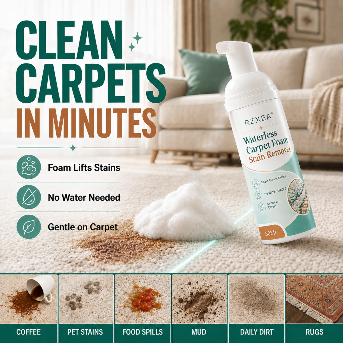 🔥LOWEST PRICE - 50% OFF | RZXEA™ Waterless Carpet Foam Stain Remover