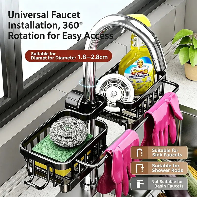 ✨ Faucet-Mounted Sink Organizer Rack – Keep Sponges, Soap & Brushes Neat & Dry