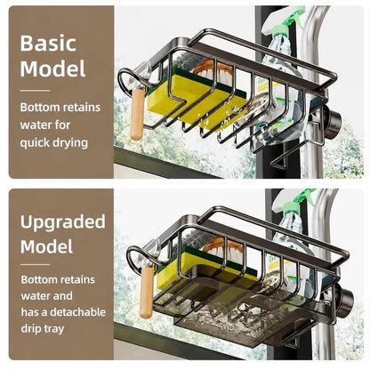 ✨ Faucet-Mounted Sink Organizer Rack – Keep Sponges, Soap & Brushes Neat & Dry
