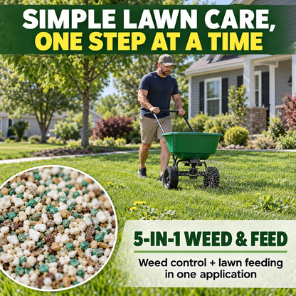 🔥 5-in-1 Weed & Feed | Fast-Acting Dual-Action Granules for Stubborn Lawn Weeds & a Greener-Looking Lawn