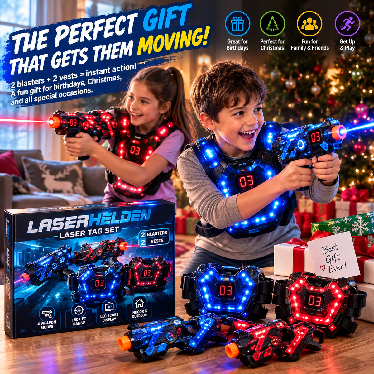 Laser Tag Guns Set of 2 with LED Score Vests