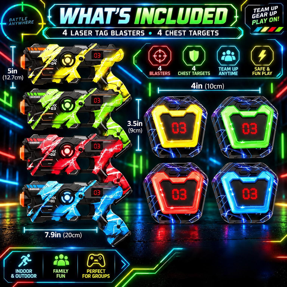 Laser Tag Guns Set of 2 with LED Score Vests