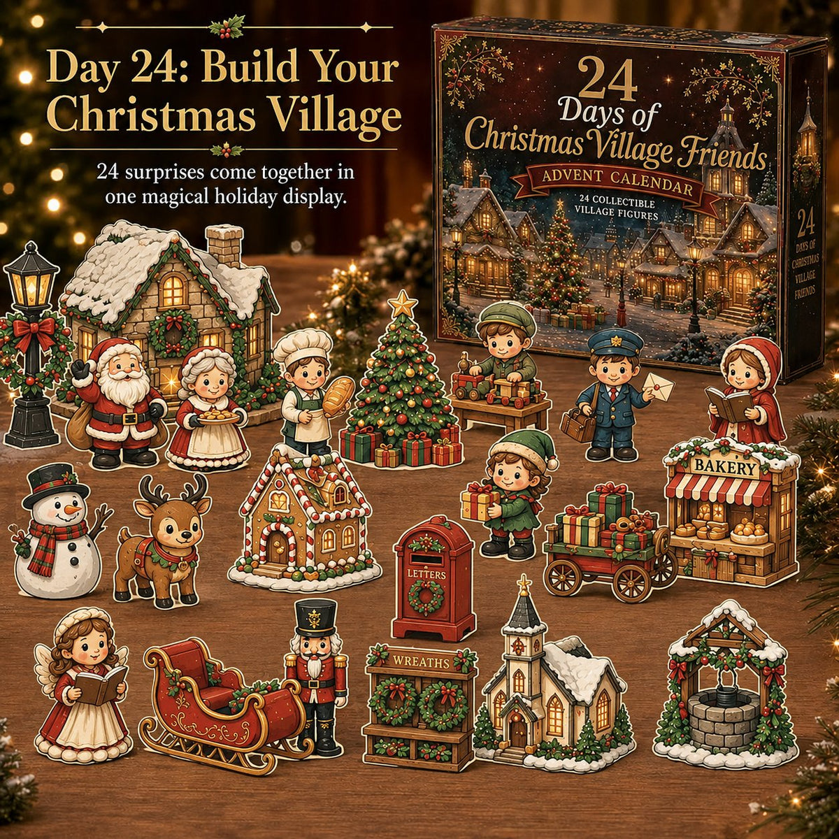 🎄24 Days Of Christmas Village Friends Advent Calendar | 24 Unique Miniature Characters, Shops & Holiday Collectibles for a Complete Festive Village ✨