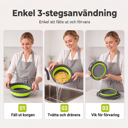 🥗 LIMITED-TIME 50% OFF! ✨ 3-Piece Collapsible Colander Set – With Draining Base, Space Saving, For Fruit Veggies Pasta 🧺