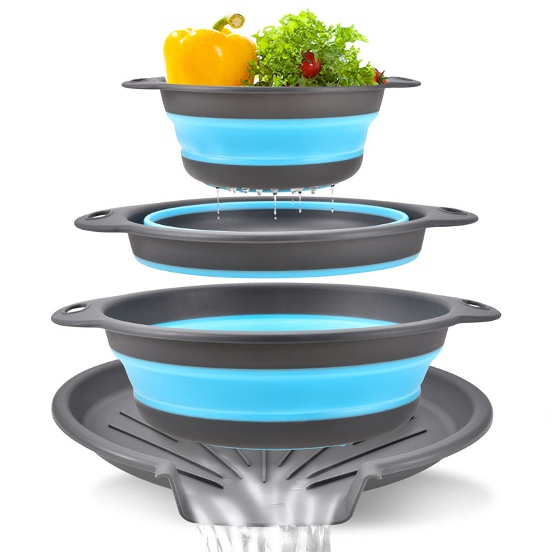 🥗 LIMITED-TIME 50% OFF! ✨ 3-Piece Collapsible Colander Set – With Draining Base, Space Saving, For Fruit Veggies Pasta 🧺