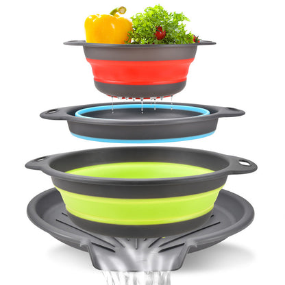 🥗 LIMITED-TIME 50% OFF! ✨ 3-Piece Collapsible Colander Set – With Draining Base, Space Saving, For Fruit Veggies Pasta 🧺