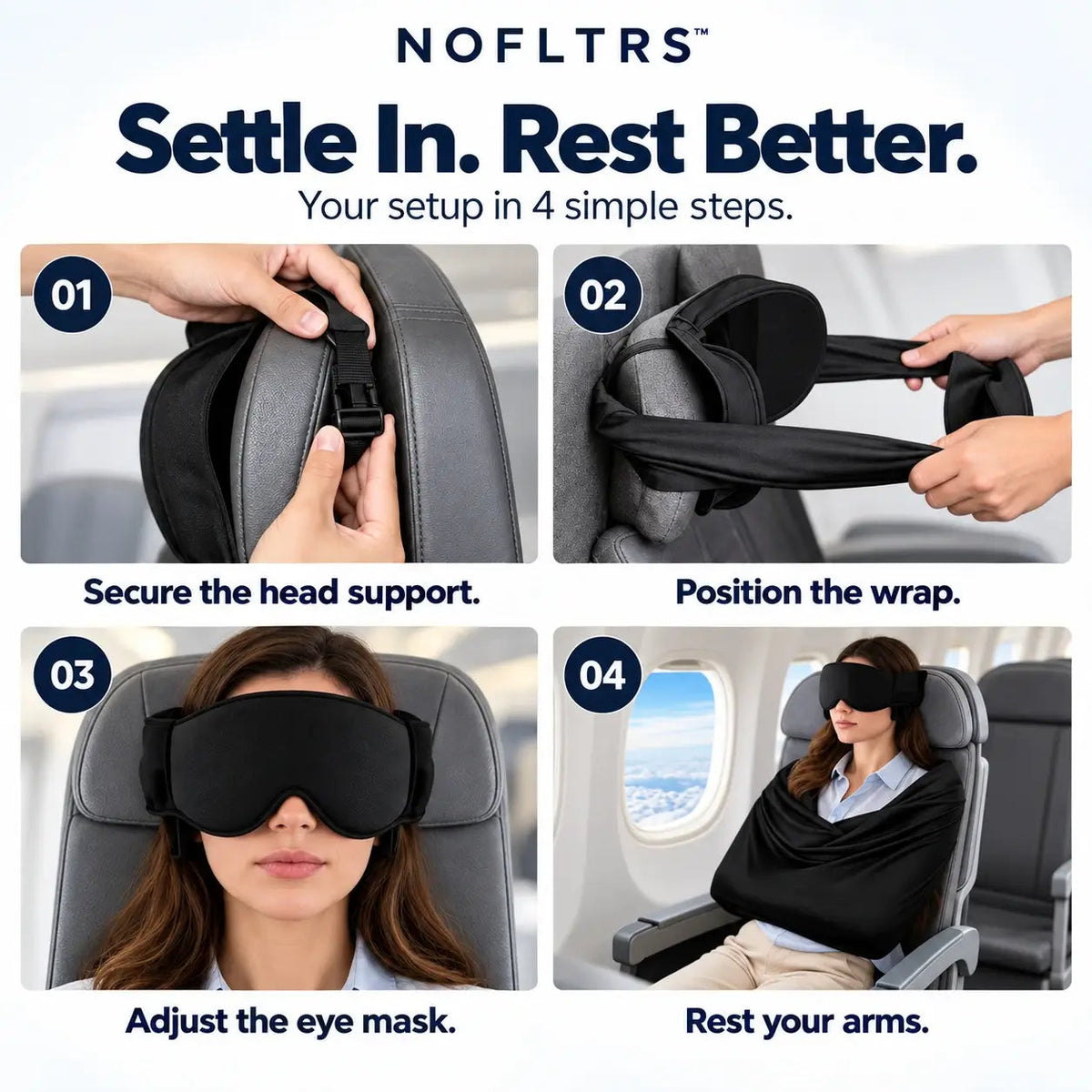 3-in-1 Airplane Sleep Support System – Travel Pillow, Eye Mask & Body Sling