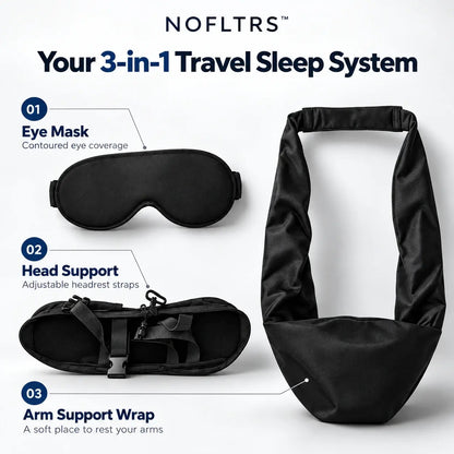3-in-1 Airplane Sleep Support System – Travel Pillow, Eye Mask & Body Sling