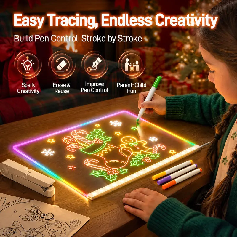 LED Drawing Board for Kids with Light Effects, Colored Markers