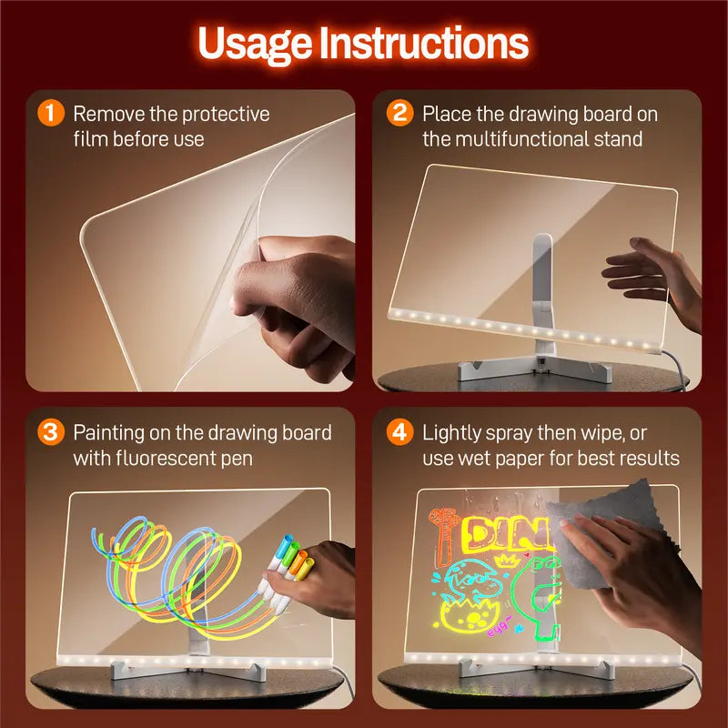LED Drawing Board for Kids with Light Effects, Colored Markers