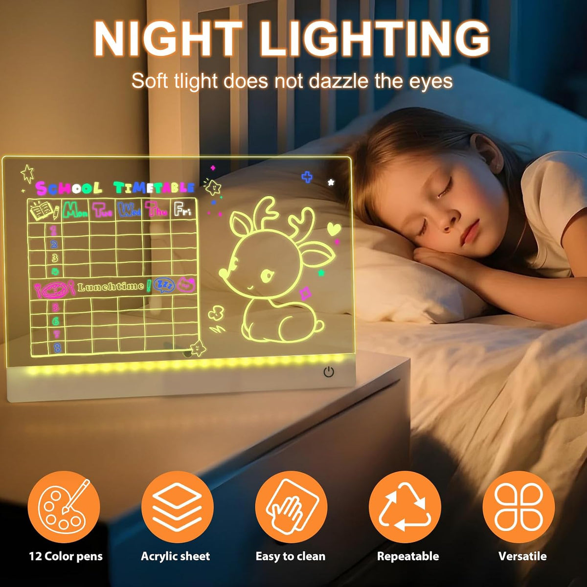 LED Drawing Board for Kids with Light Effects, Colored Markers
