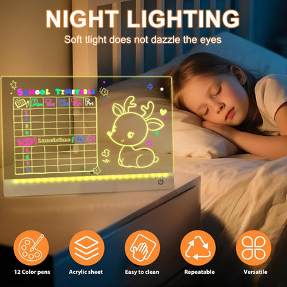 LED Drawing Board for Kids with Light Effects, Colored Markers