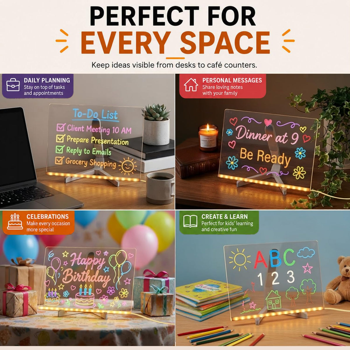 LED Drawing Board for Kids with Light Effects, Colored Markers