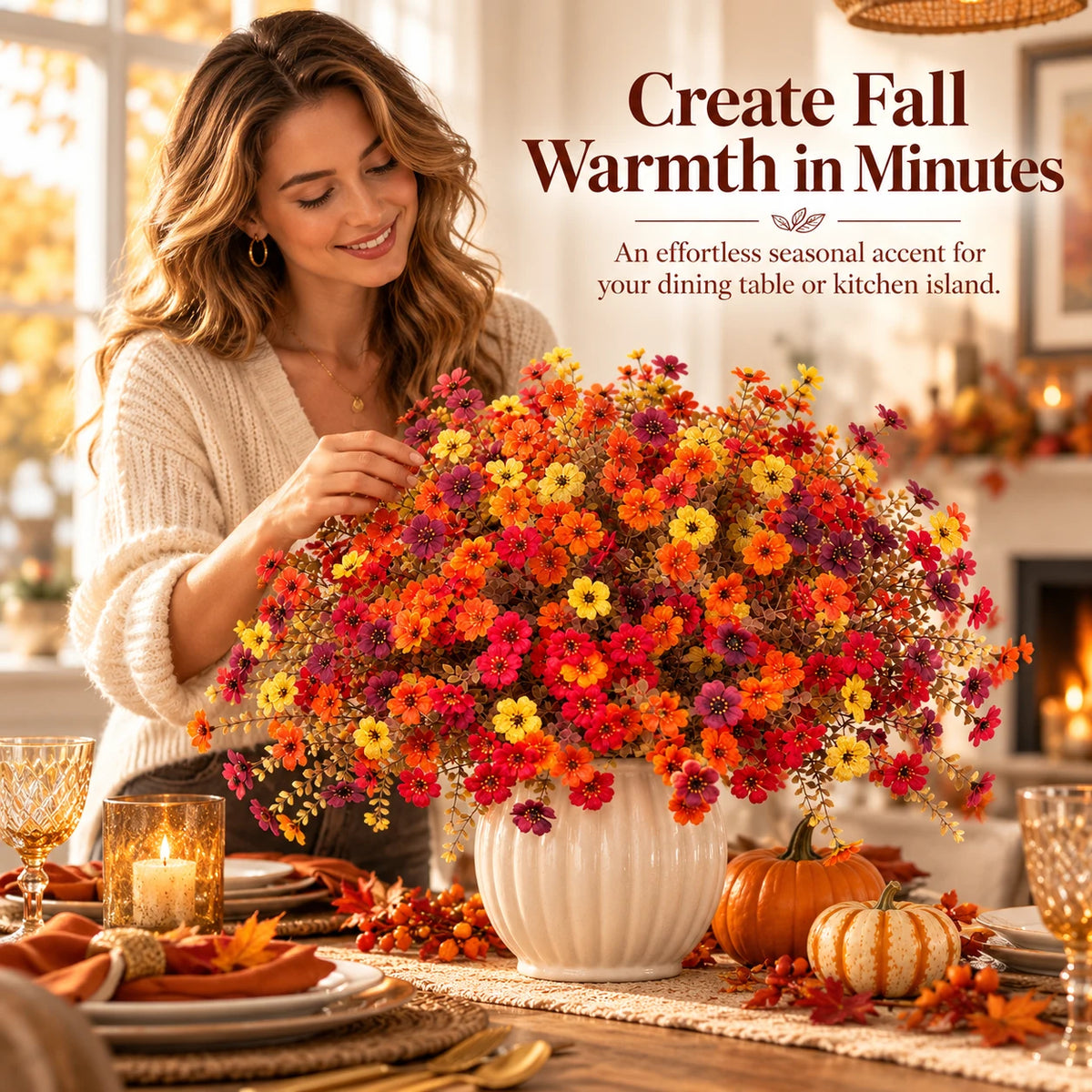 🧡🍂Artificial Autumn Violet Silk Flower Bouquet