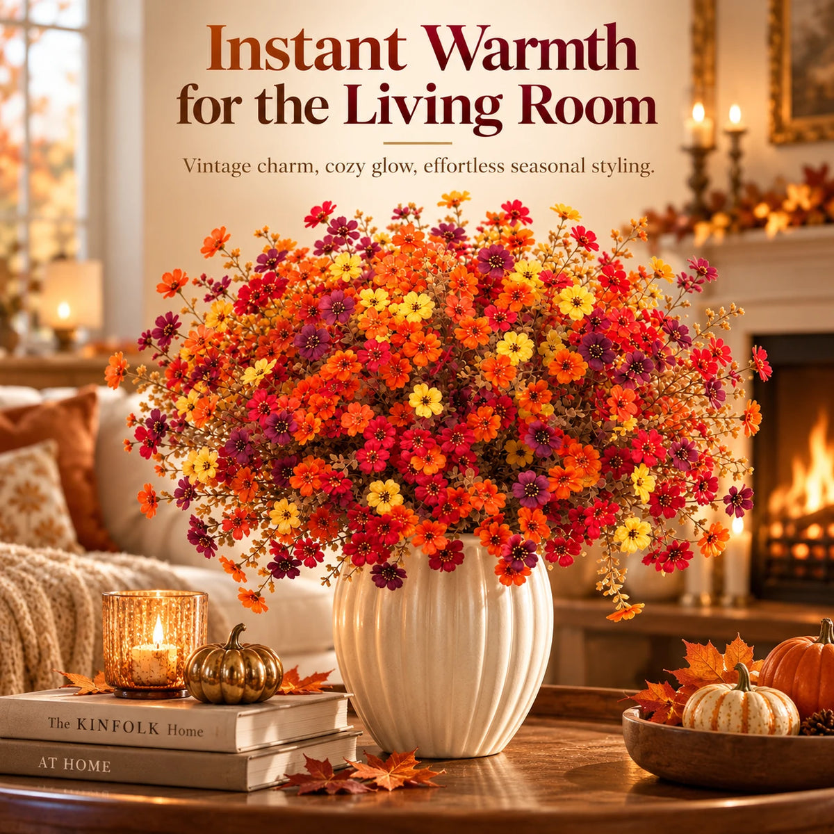 🧡🍂Artificial Autumn Violet Silk Flower Bouquet