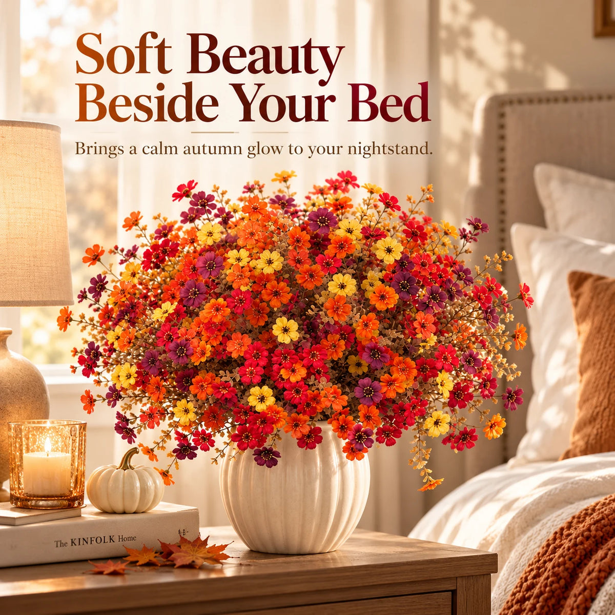 🧡🍂Artificial Autumn Violet Silk Flower Bouquet