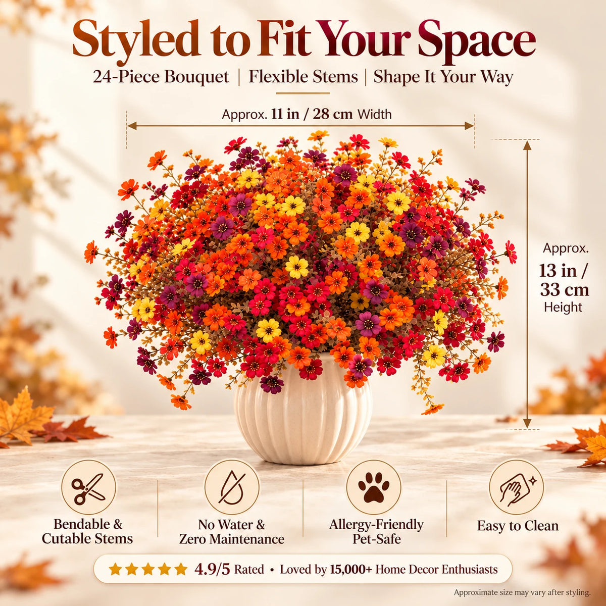 🧡🍂Artificial Autumn Violet Silk Flower Bouquet
