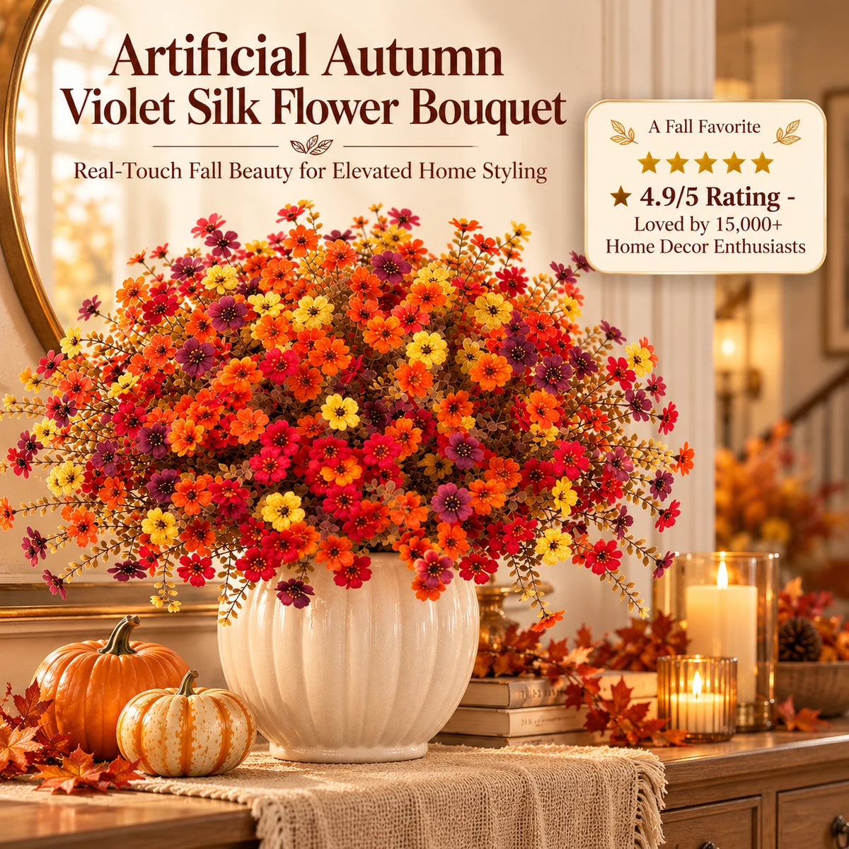 🧡🍂Artificial Autumn Violet Silk Flower Bouquet