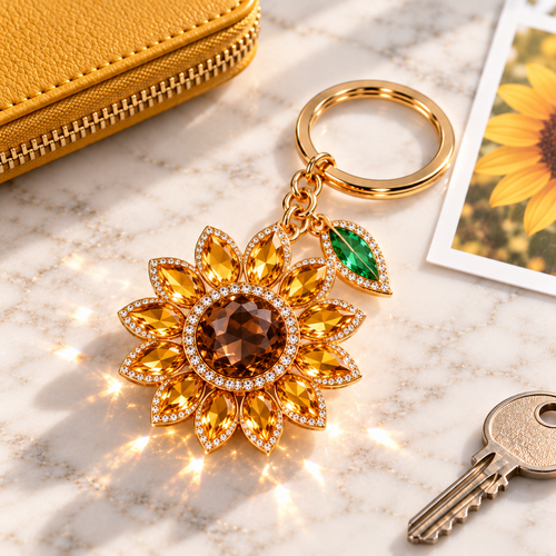 Golden Crystal Sunflower Keychain