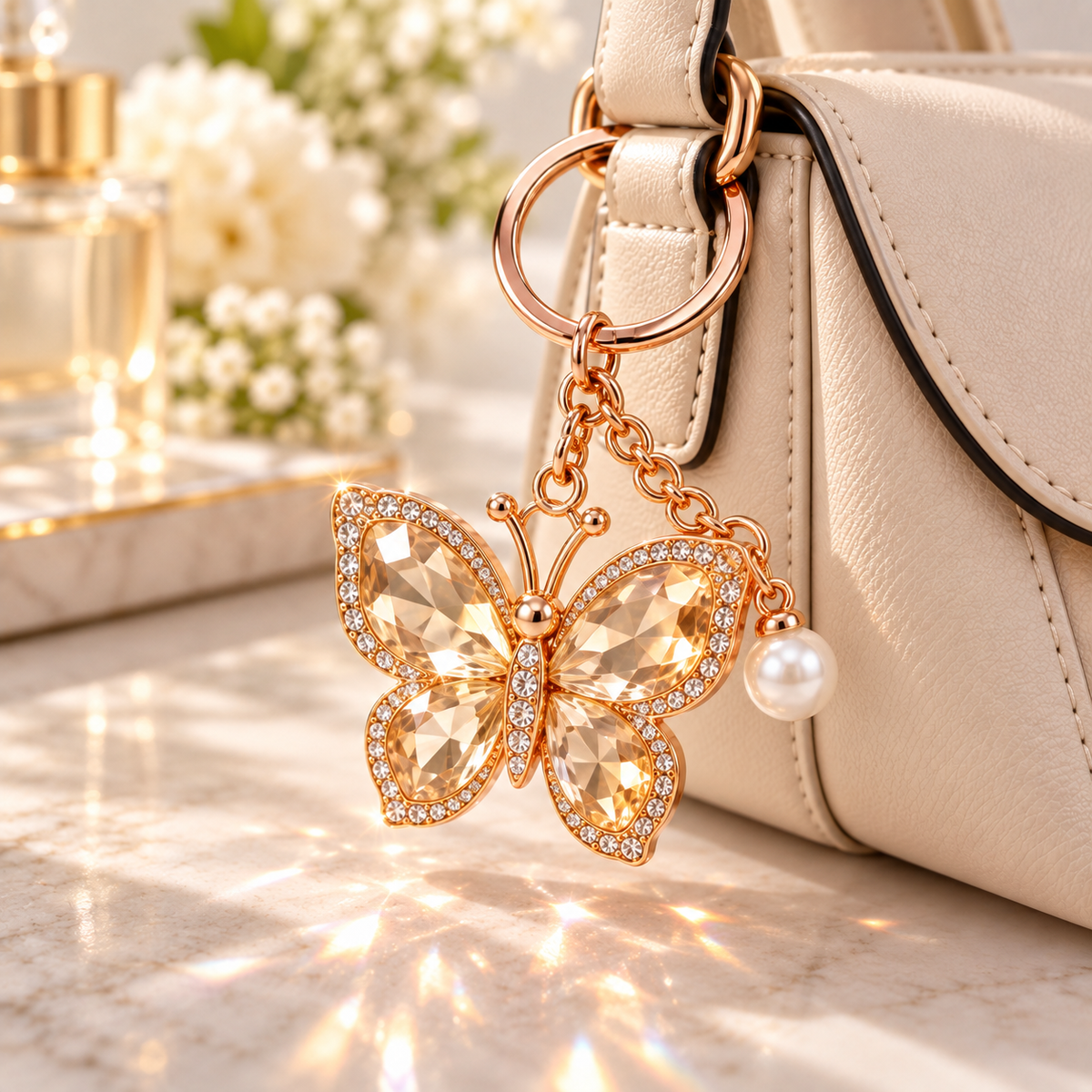 Champagne Crystal Butterfly Keychain