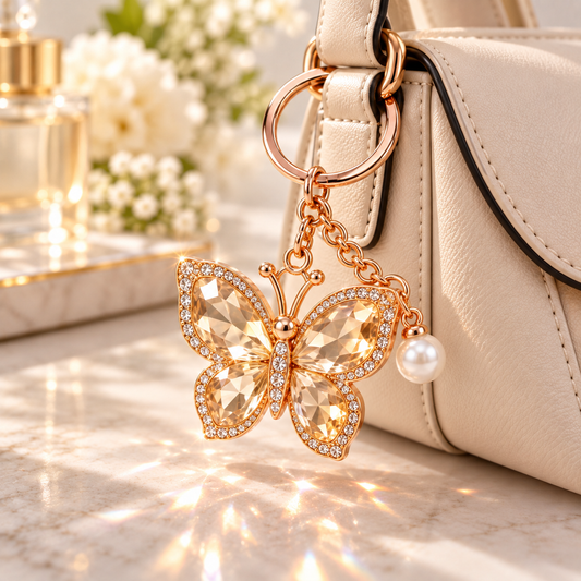 Champagne Crystal Butterfly Keychain