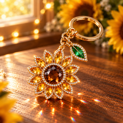 Golden Crystal Sunflower Keychain
