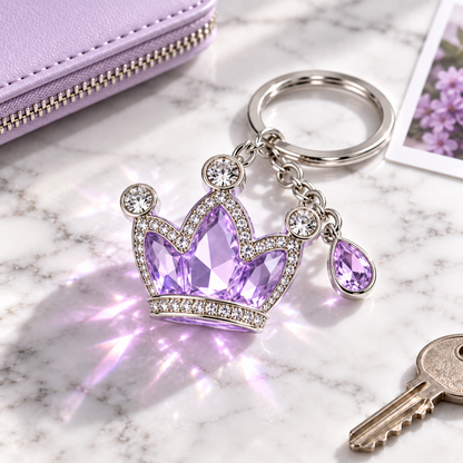 Lavender Crystal Crown Keychain