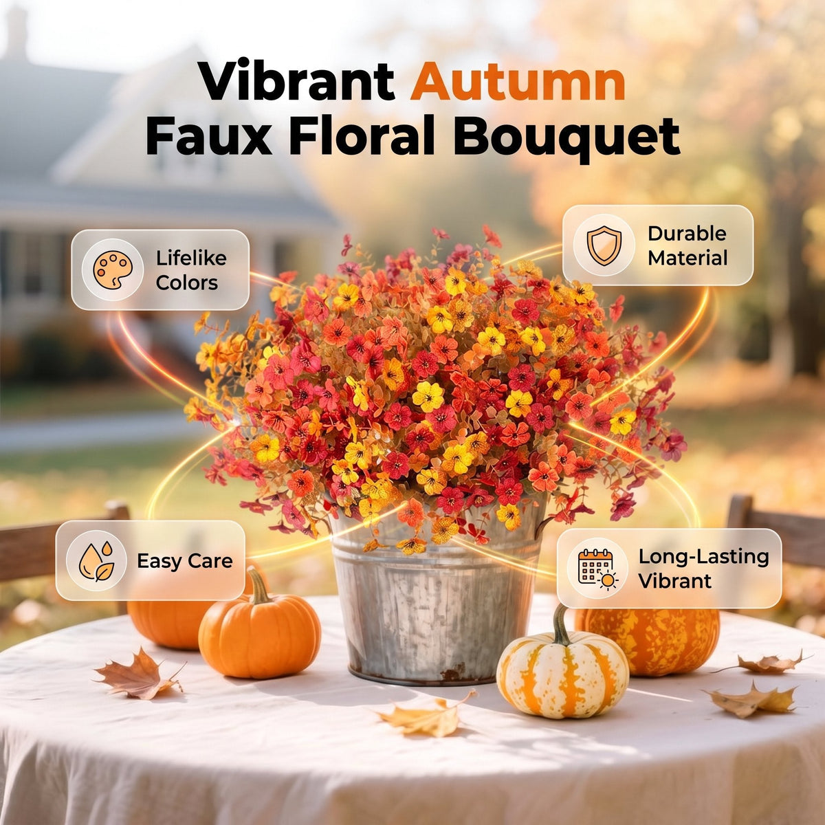 🧡🍂Artificial Autumn Violet Silk Flower Bouquet