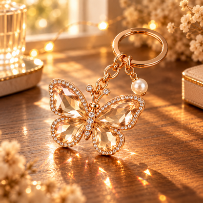 Champagne Crystal Butterfly Keychain